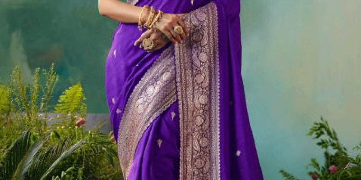 Violet Zari Woven Silk Saree With Embroidered Blouse